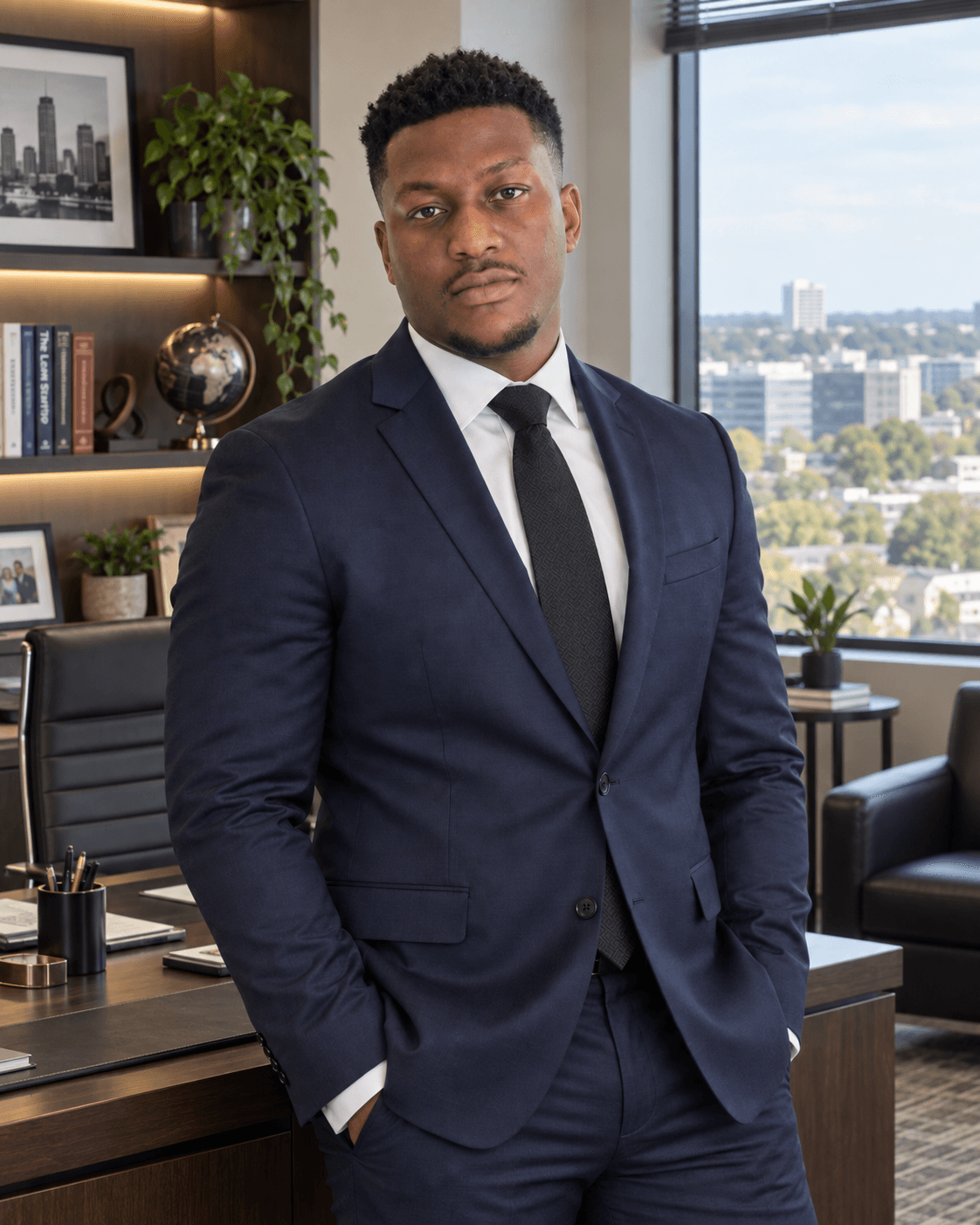 Juwon Bamisile, founder of Revenue SME, wearing a navy suit